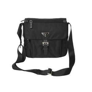 PRADA Crossbody shoulder bag triangular logo plate black nylon